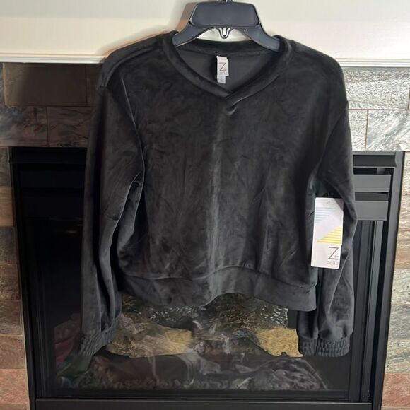 Zella Girls Black Velour Pullover Sweatshirt XS - Picture 2 of 8